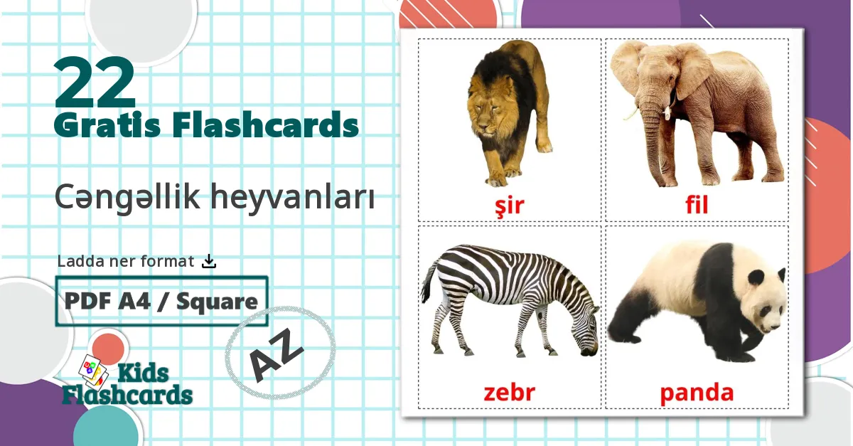 22 Cəngəllik heyvanları bildkort för barn