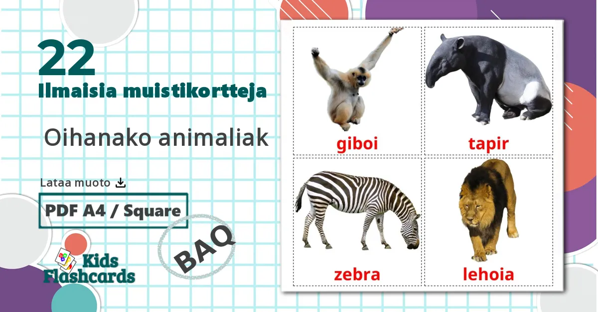 22  Oihanako animaliak lasten kuvakortit