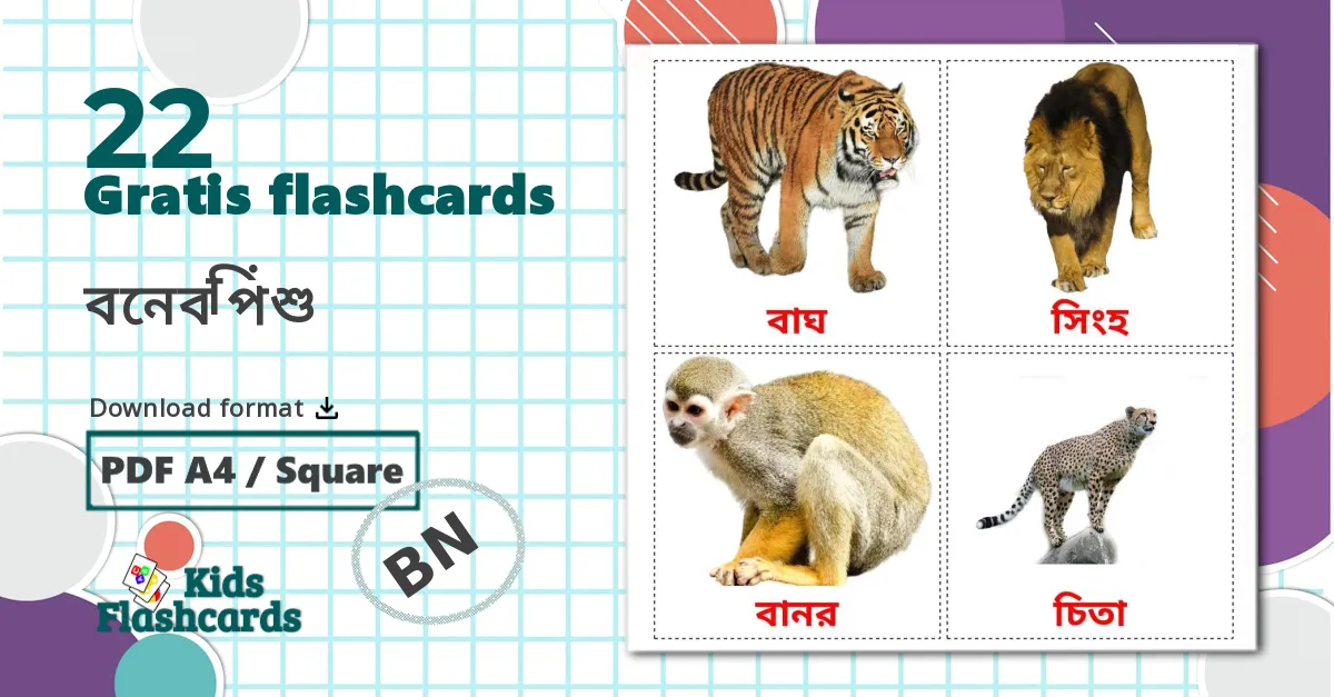 22 বনের পশু  billedkort for børn