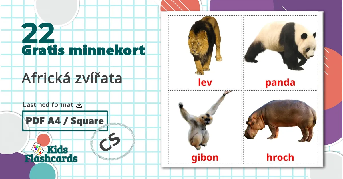 22 Africká zvířata bildekort