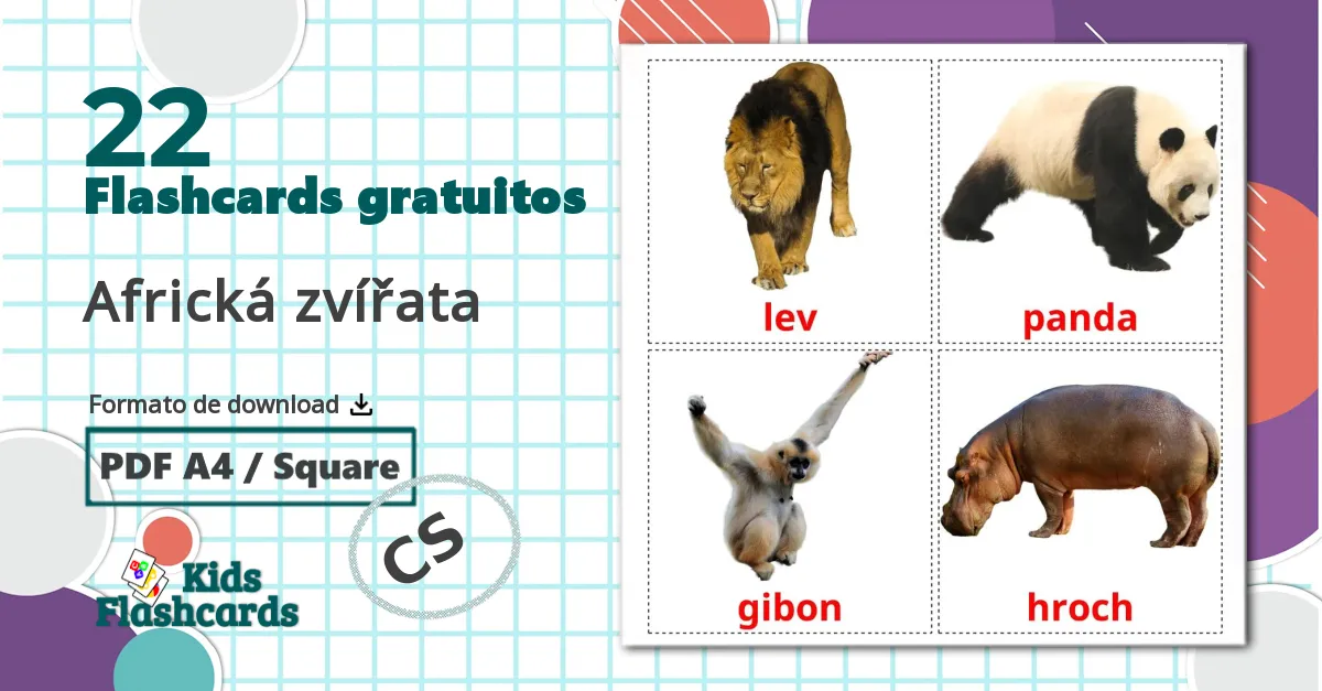 22 Flashcards de Africká zvířata