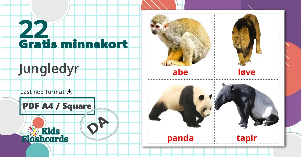 22 Jungledyr bildekort
