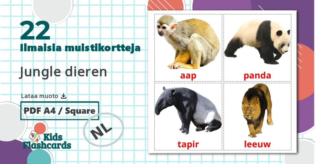 22 Jungle dieren lasten kuvakortit