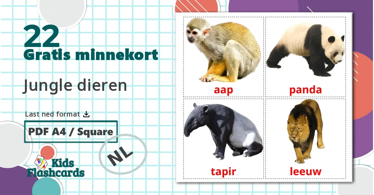 22 Jungle dieren bildekort