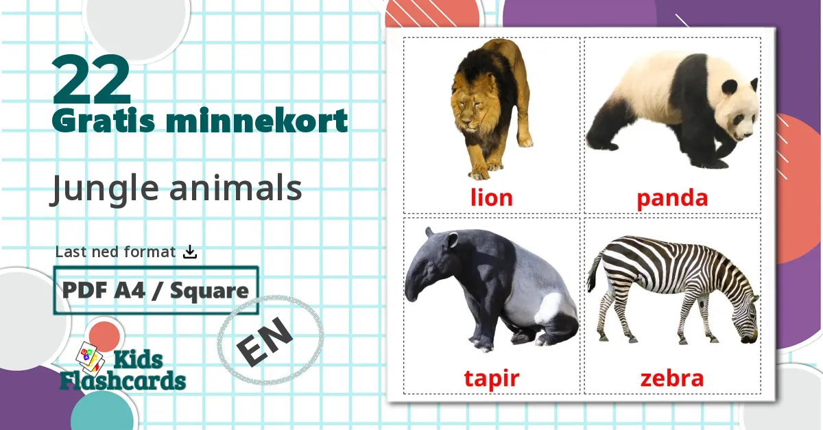 22 Jungle animals bildekort