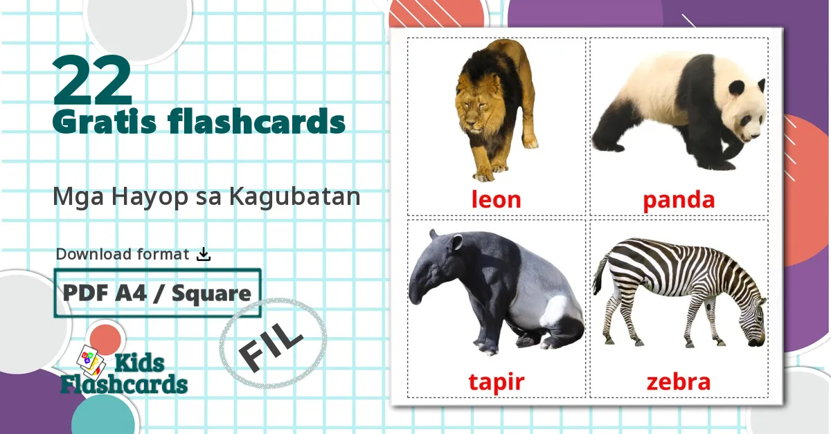 22 Mga Hayop sa Kagubatan billedkort for børn
