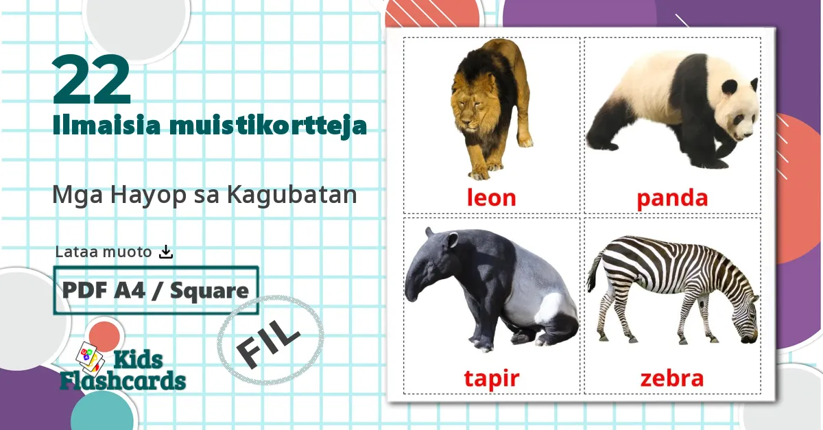 22 Mga Hayop sa Kagubatan lasten kuvakortit