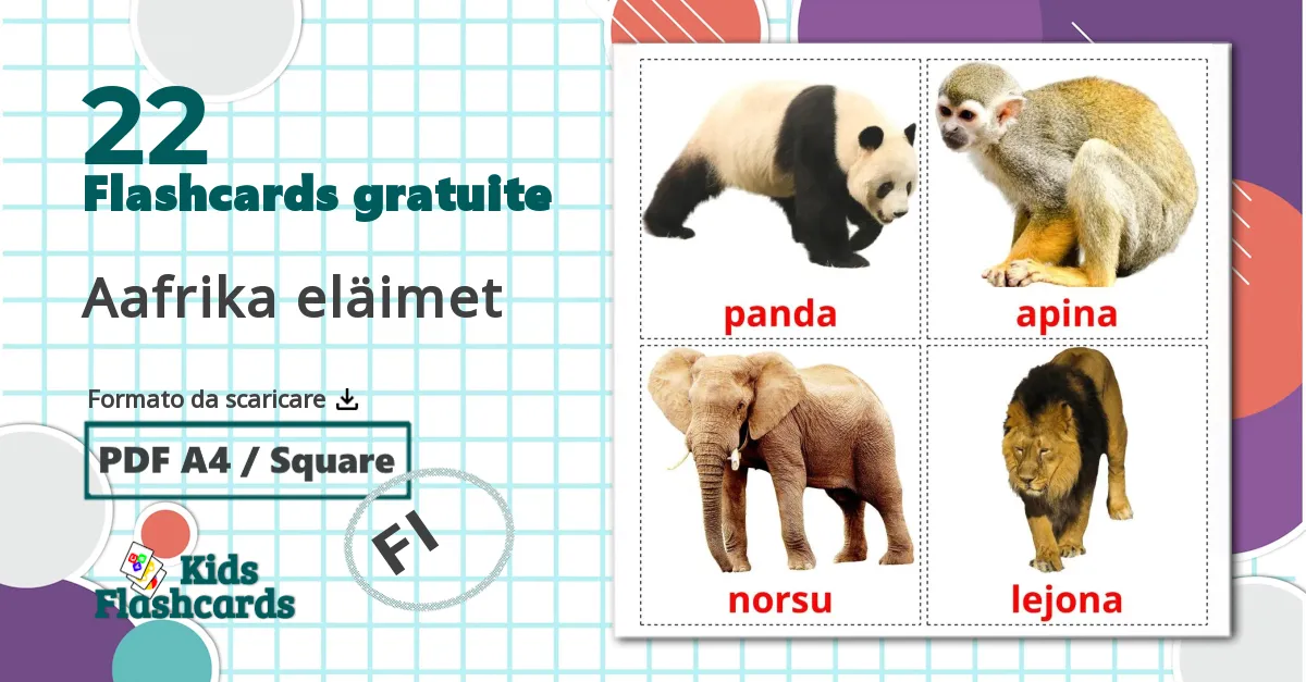 22 flashcards di Aafrika eläimet