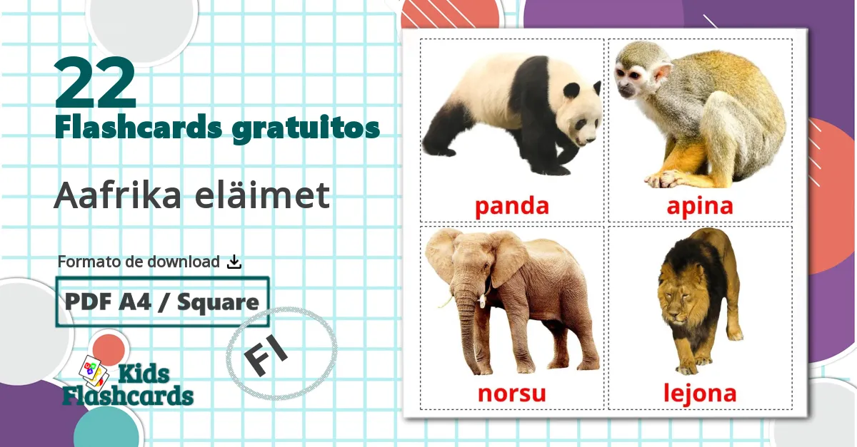 22 Flashcards de Aafrika eläimet