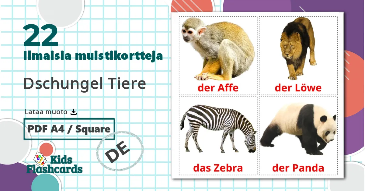 22 Dschungel Tiere lasten kuvakortit
