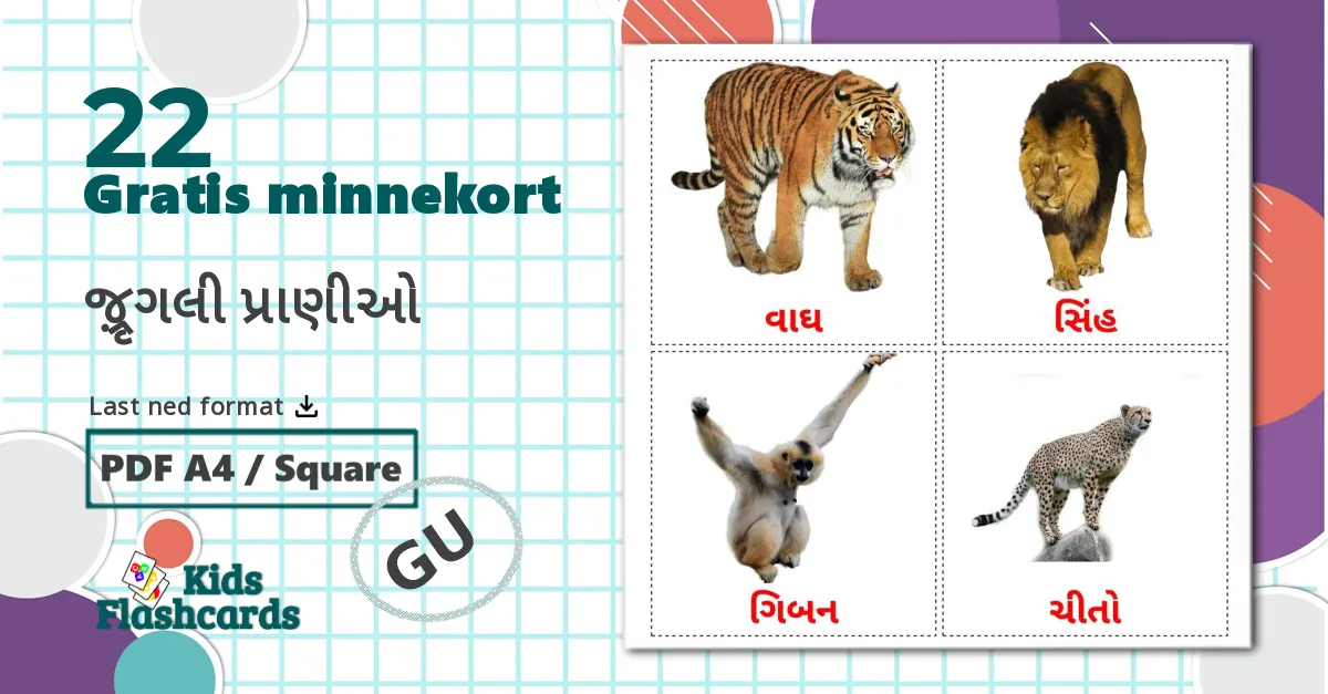 22 જંગલી પ્રાણીઓ bildekort