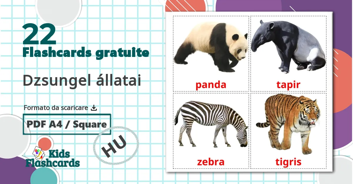 22 flashcards di Dzsungel állatai