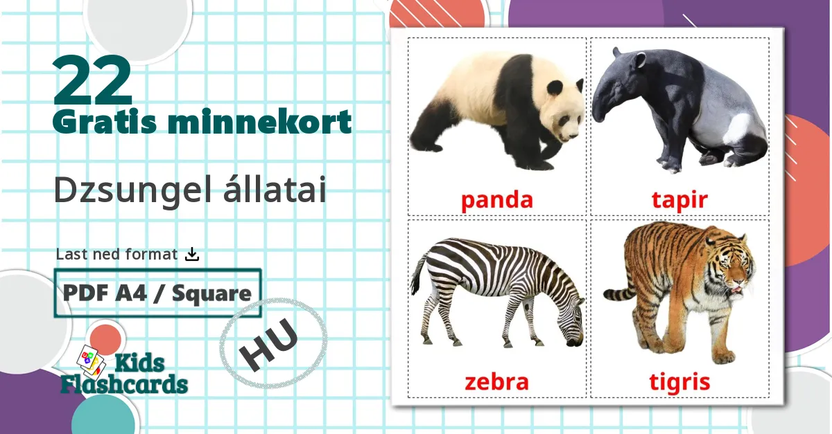 22 Dzsungel állatai bildekort