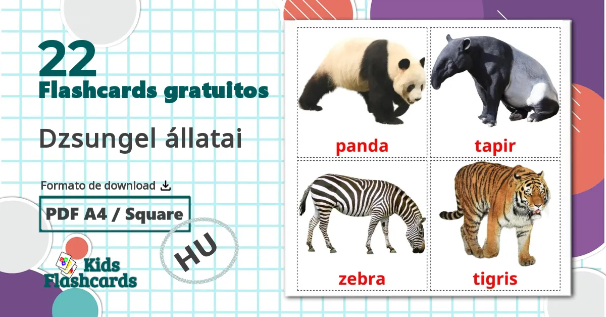 22 Flashcards de Dzsungel állatai