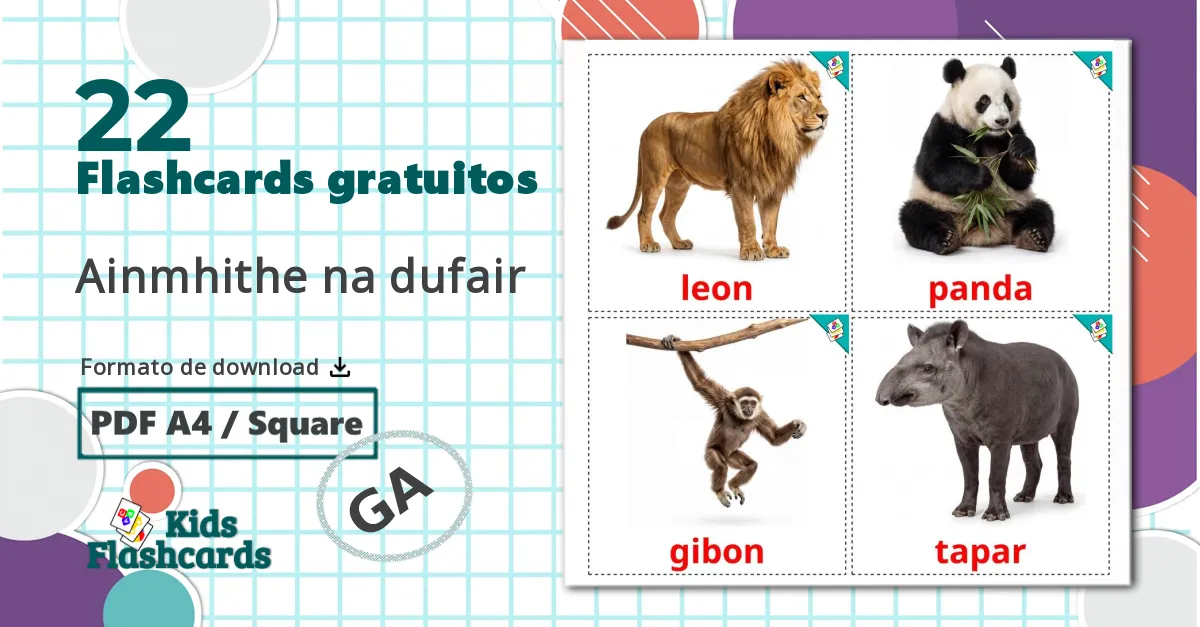 22 Flashcards de Animais da Selva