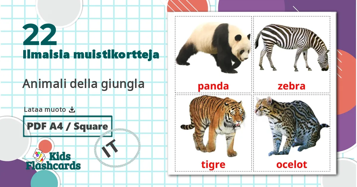 22 Animali della giungla lasten kuvakortit