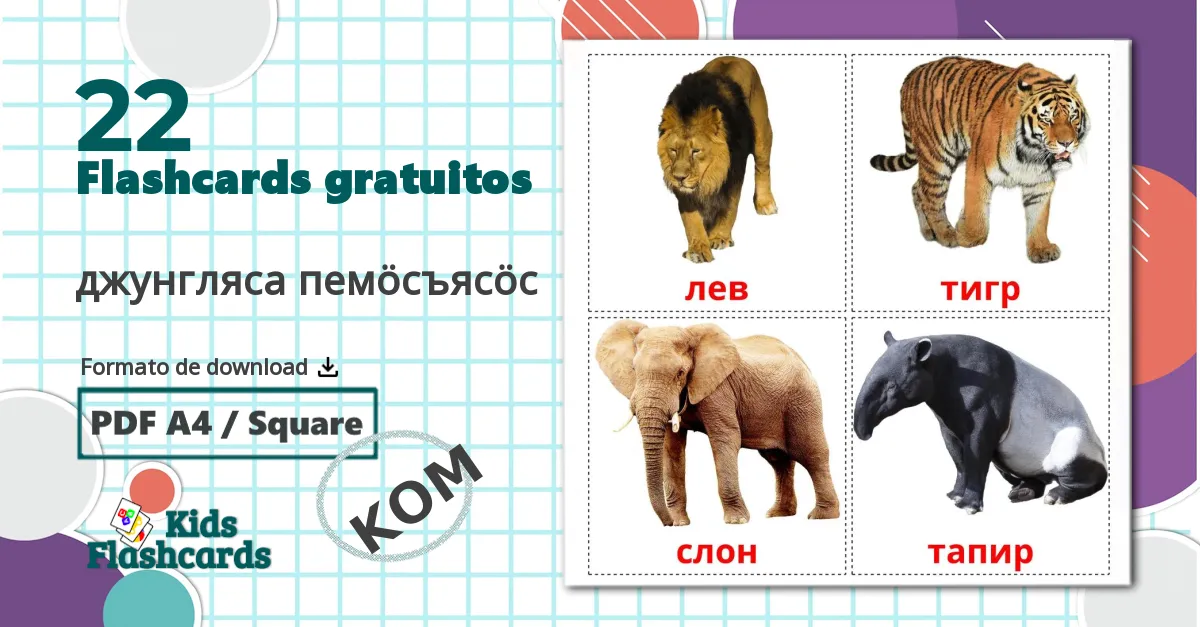 22 Flashcards de Animais da Selva