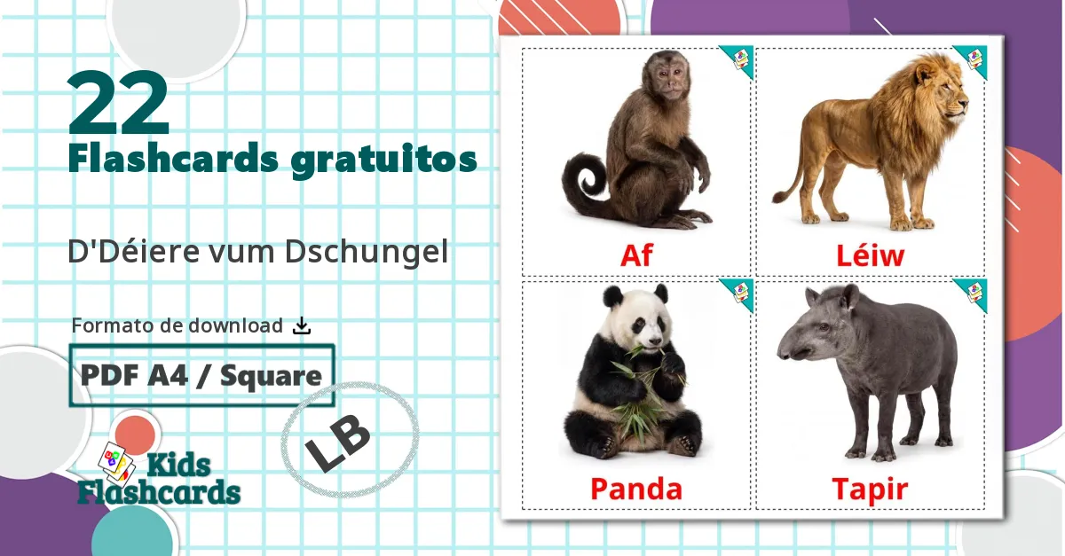 22 Flashcards de Animais da Selva