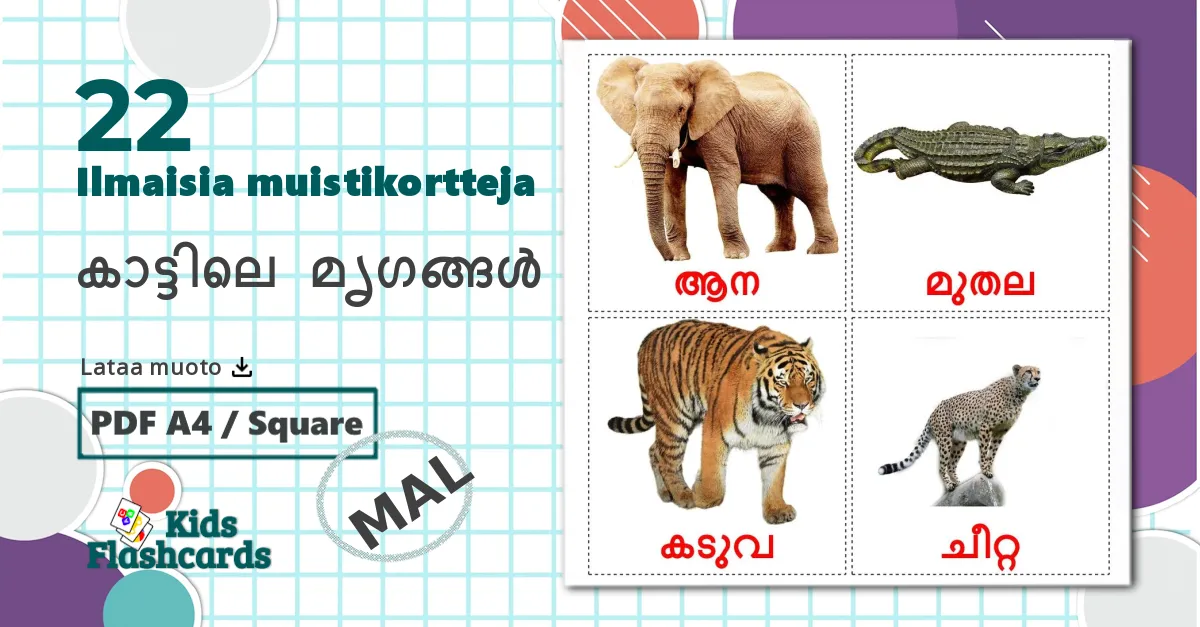 22 കാട്ടിലെ മൃഗങ്ങൾ lasten kuvakortit