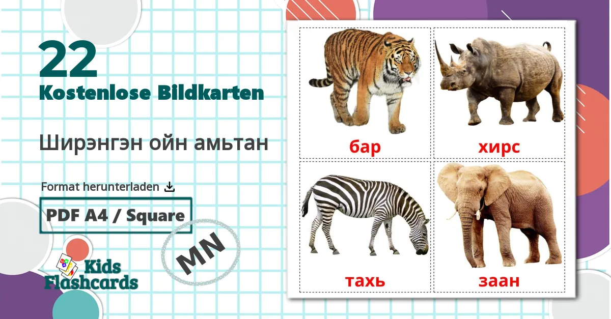 22 Bildkarten für Ширэнгэн ойн амьтан