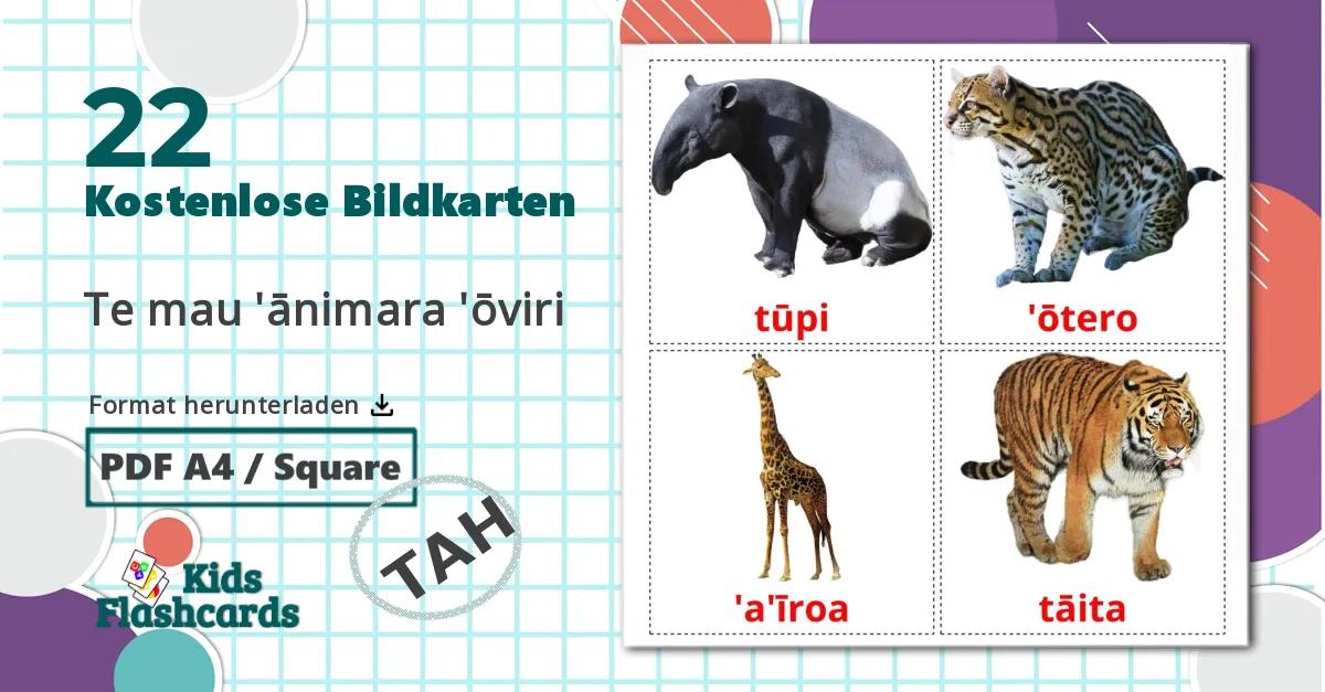 22 Bildkarten für Te mau 'ānimara 'ōviri