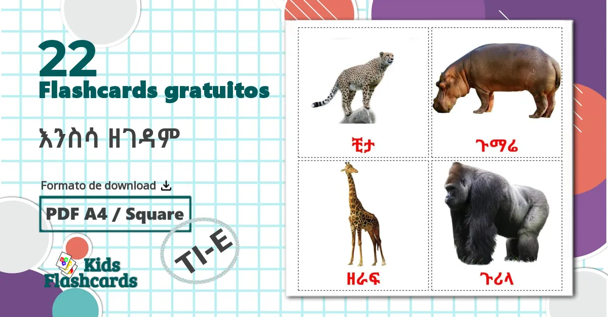 22 Flashcards de Animais da Selva