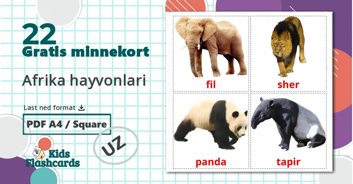 22 Afrika hayvonlari bildekort