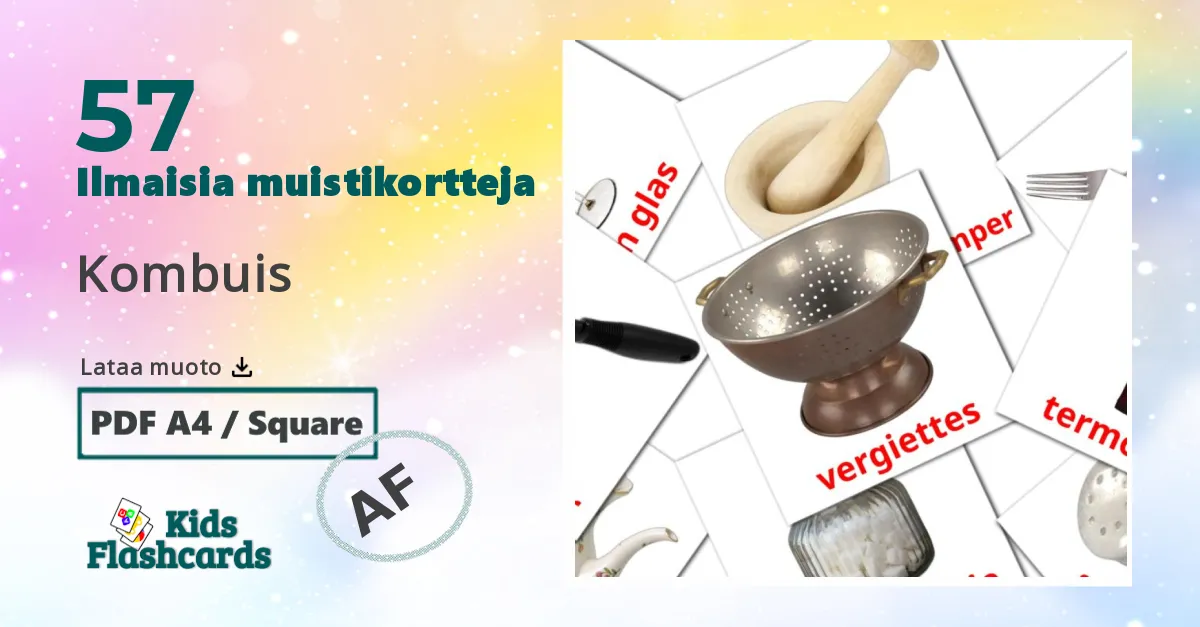 Kombuis – lasten kuvakortit afrikaansksi sanastoon