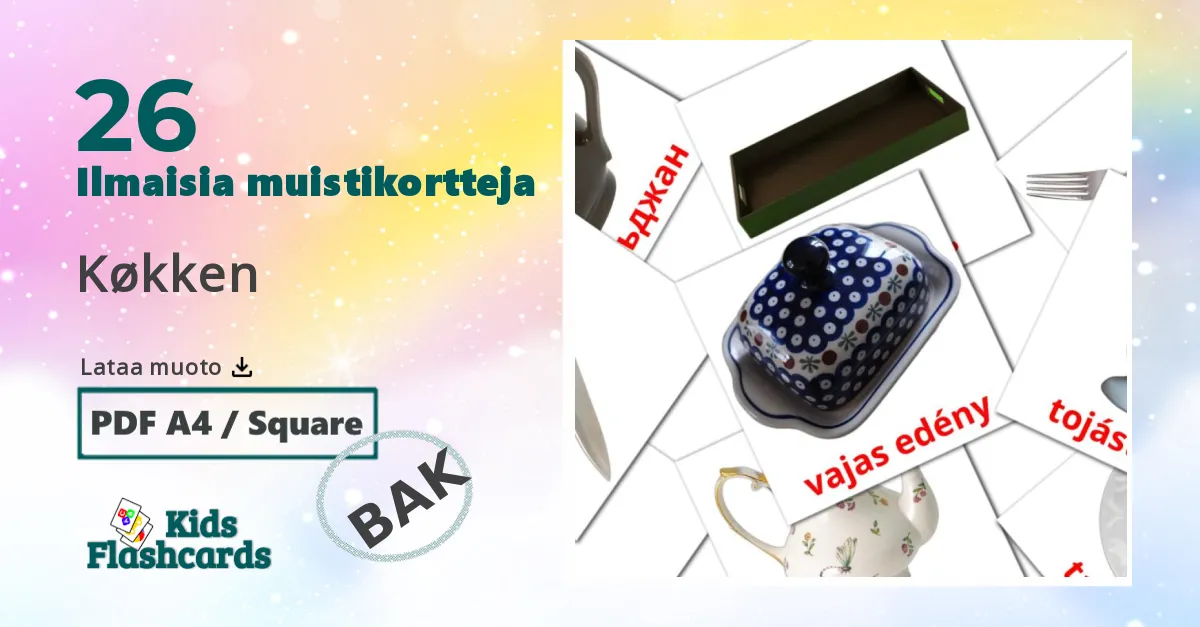 Keittiö lasten kuvakortit