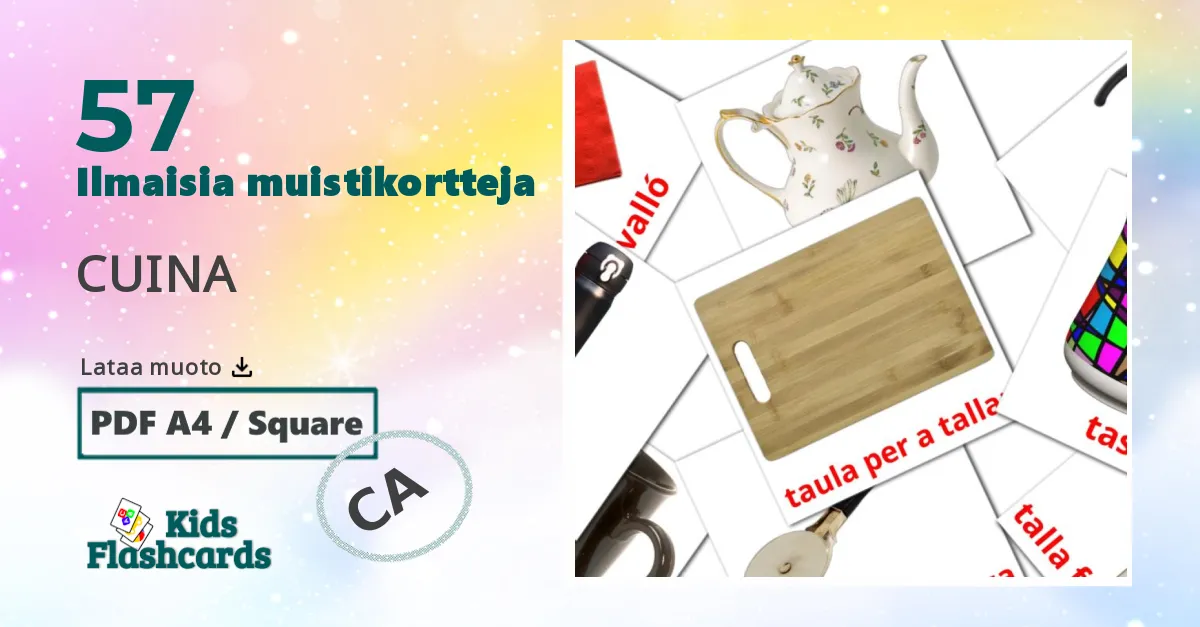 Keittiö lasten kuvakortit