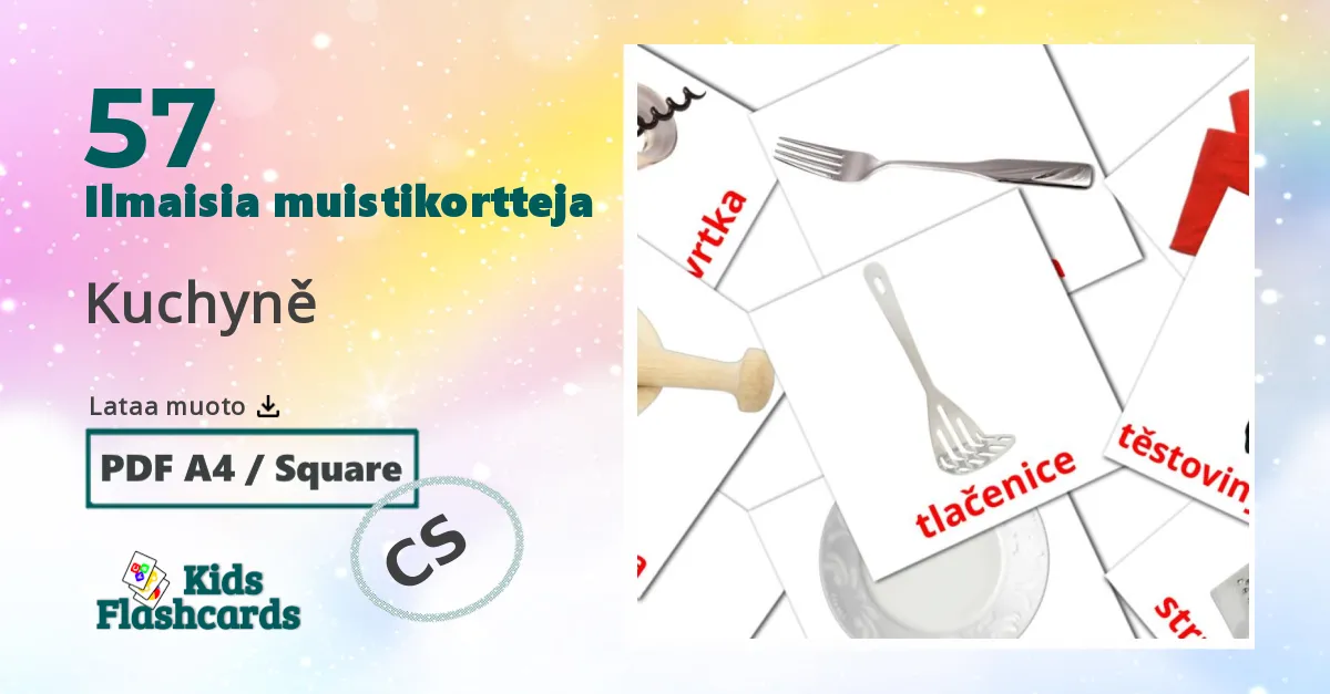 Kuchyně – lasten kuvakortit tšekkiksi sanastoon