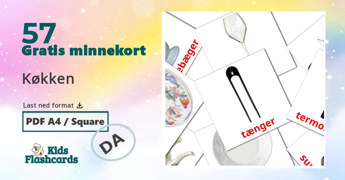 Køkken bildekort for barn på dansk