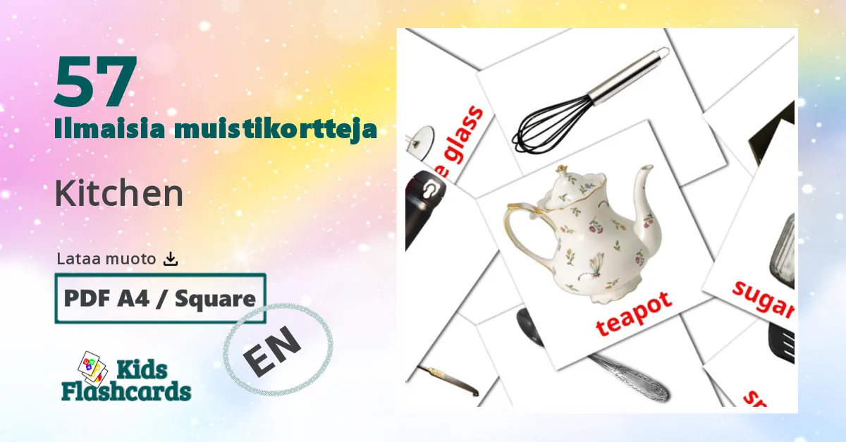 Kitchen – lasten kuvakortit englantiksi sanastoon