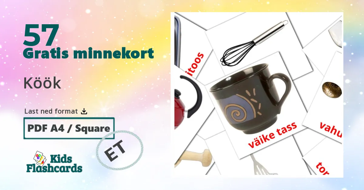 Köök bildekort for barn på estonisk