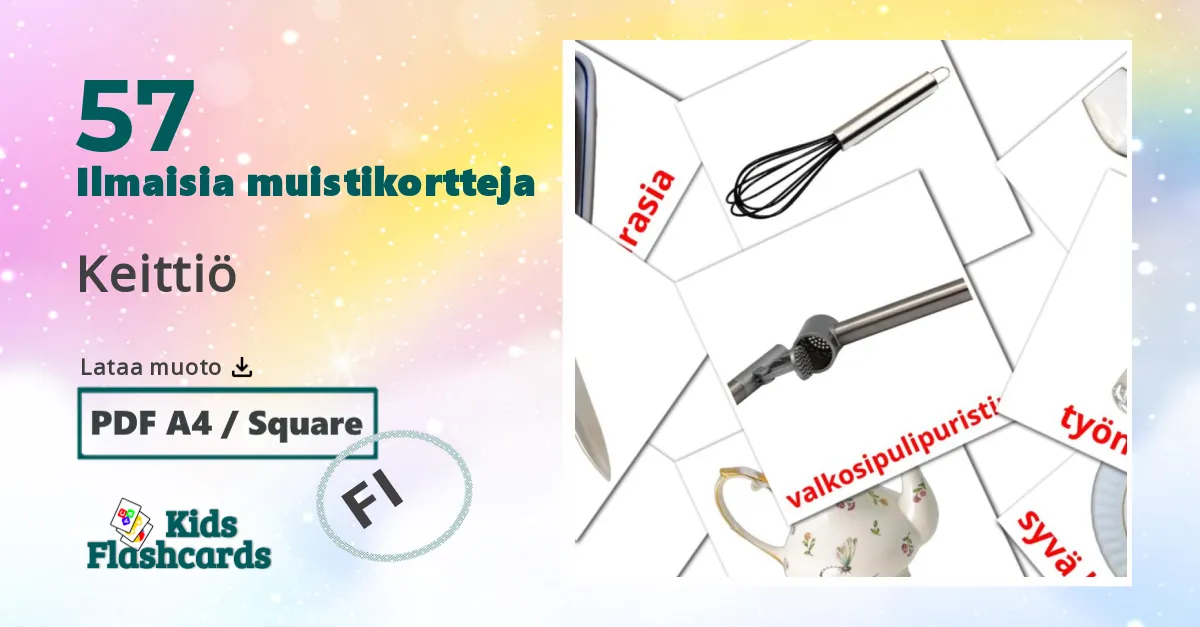 Keittiö – lasten kuvakortit marathiksi sanastoon