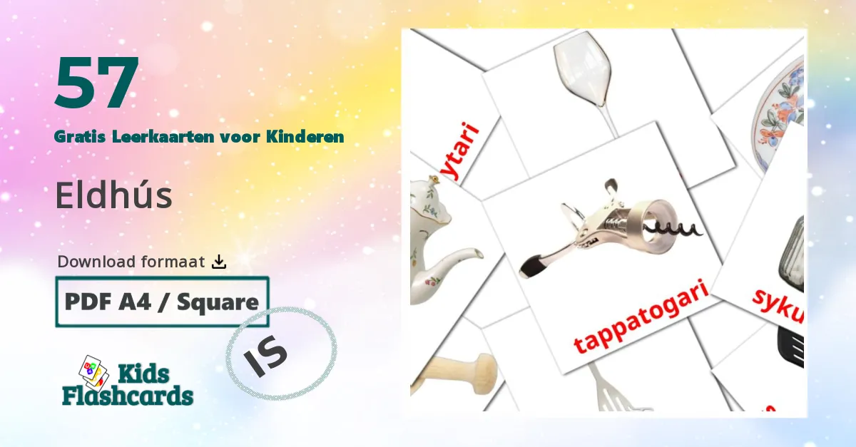 Eldhús ijslands woordenschat leerkaarten voor kinderen