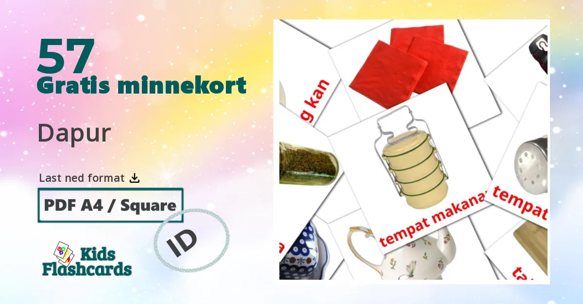 Dapur bildekort for barn på indonesisk