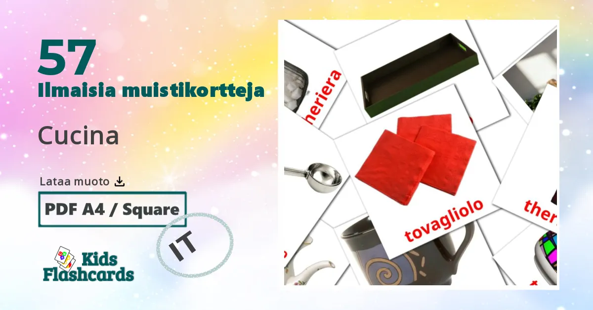 Cucina – lasten kuvakortit italialaiseksi sanastoon