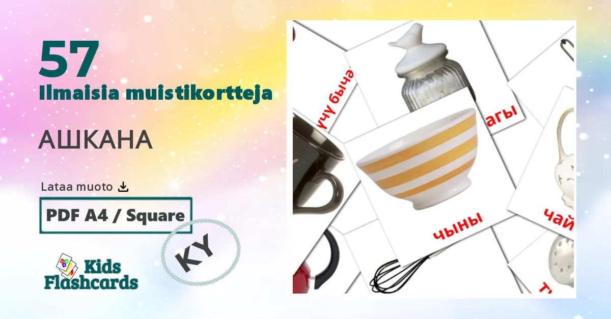 Keittiö lasten kuvakortit