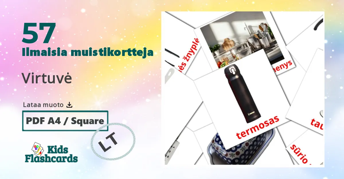Virtuvė – lasten kuvakortit liettuanksi sanastoon