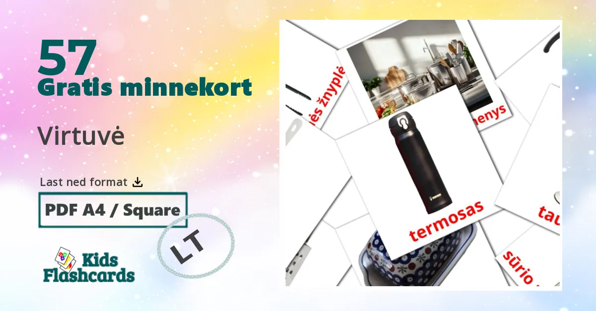 Virtuvė bildekort for barn på litauisk