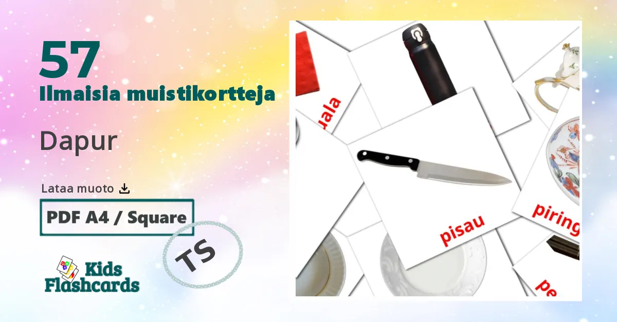 Dapur – lasten kuvakortit malaijiksi sanastoon