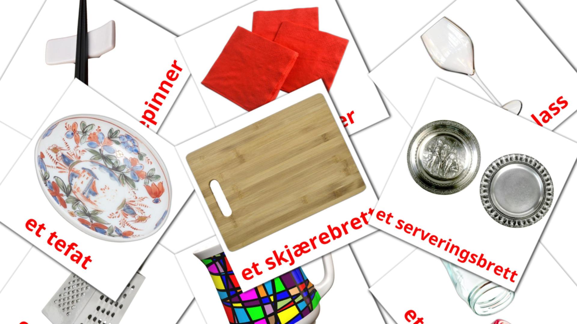noruego tarjetas de vocabulario en kjøkken