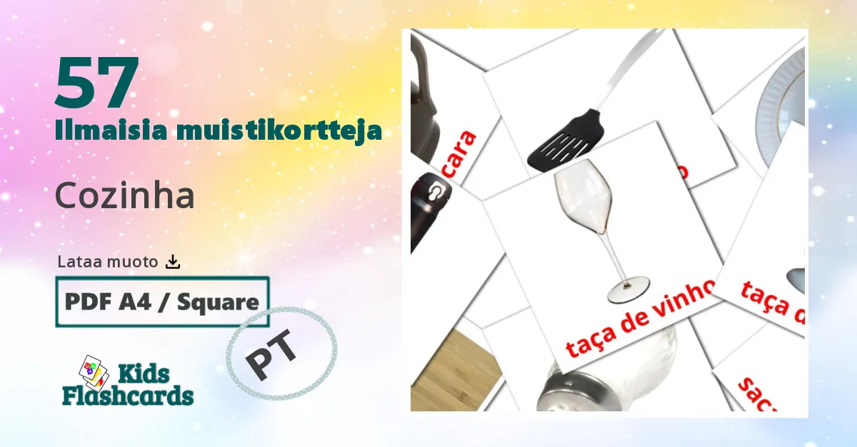 Cozinha – lasten kuvakortit portugalinksi sanastoon
