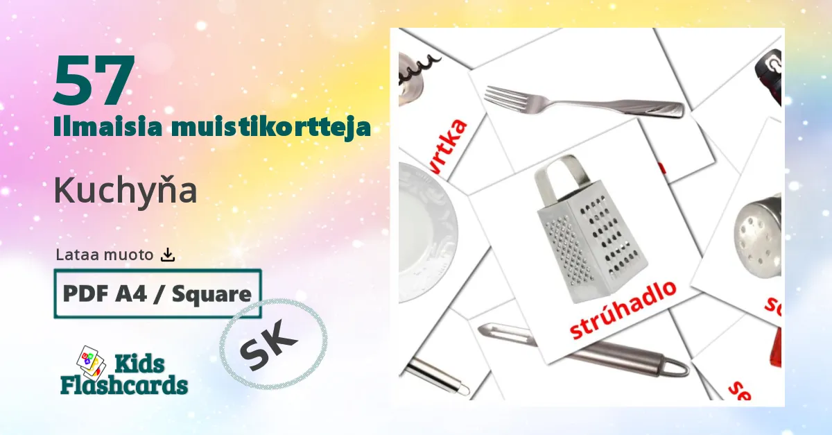 Kuchyňa – lasten kuvakortit slovakianksi sanastoon