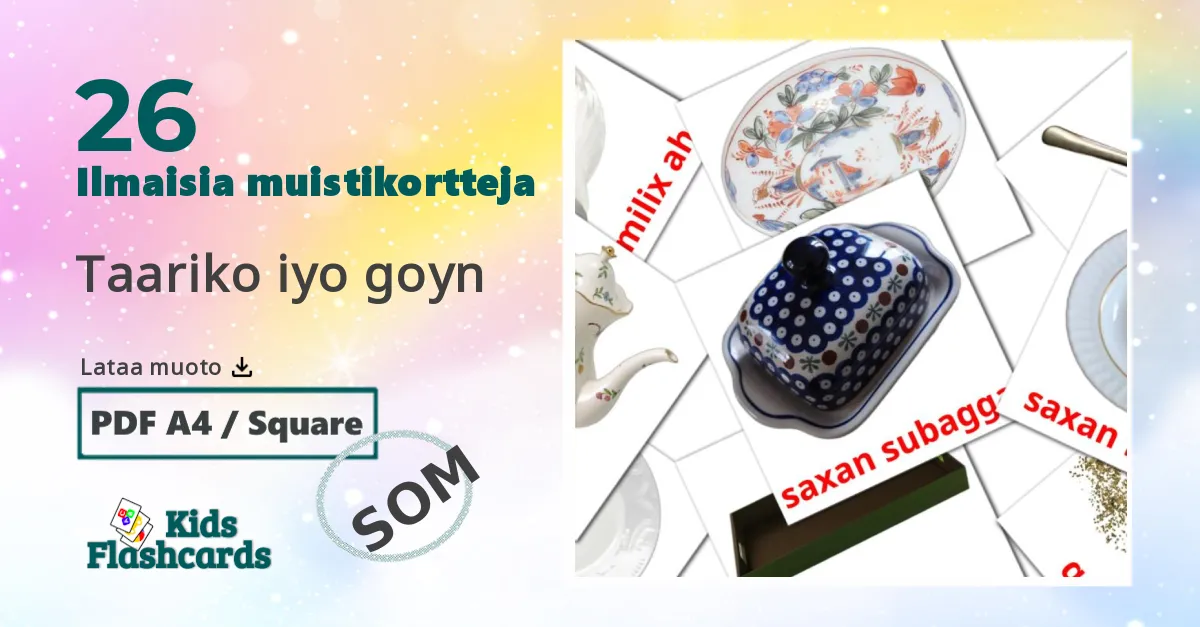 Keittiö lasten kuvakortit