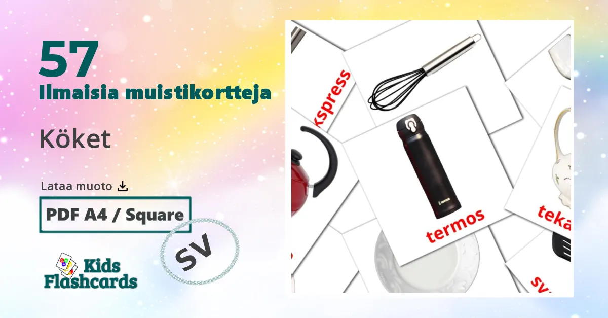 Keittiö lasten kuvakortit