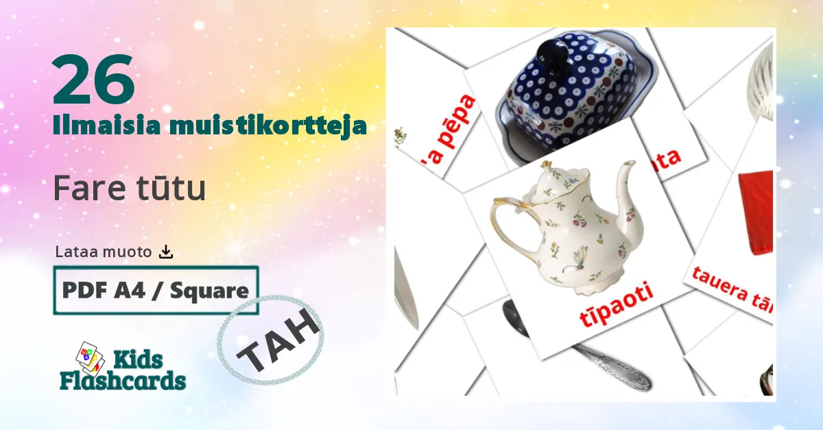 Fare tūtu – lasten kuvakortit tahitianksi sanastoon