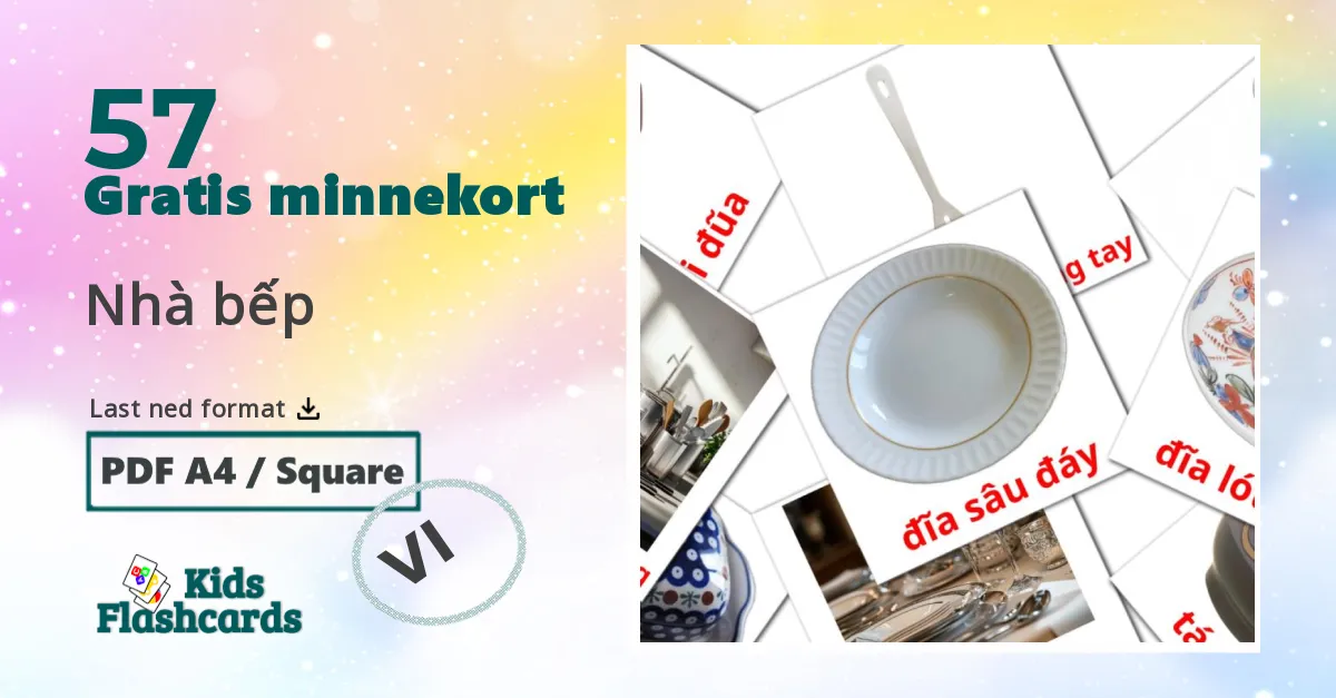 Nhà bếp bildekort for barn på vietnamesisk