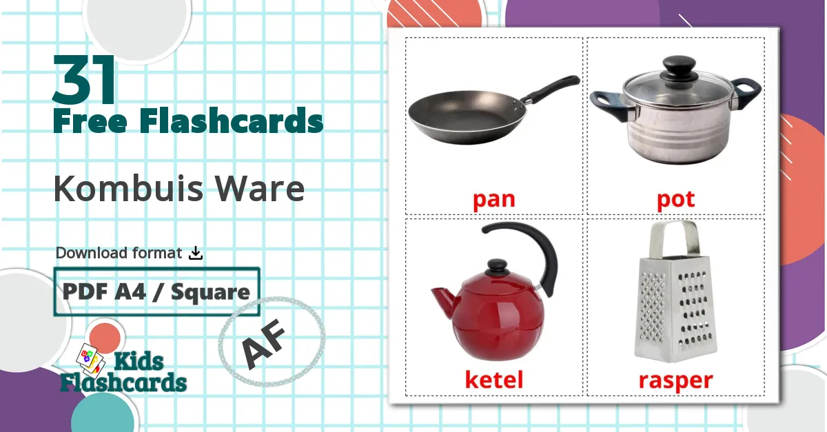 Kitchenware - afrikaans vocabulary cards